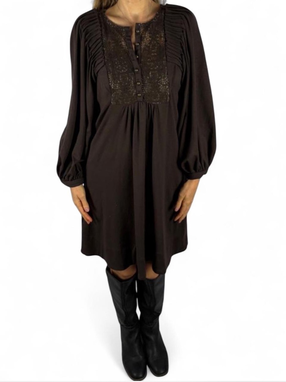 BCBG boho Whimsigoth embroidered lace wool cotton balloon sleeve dress S